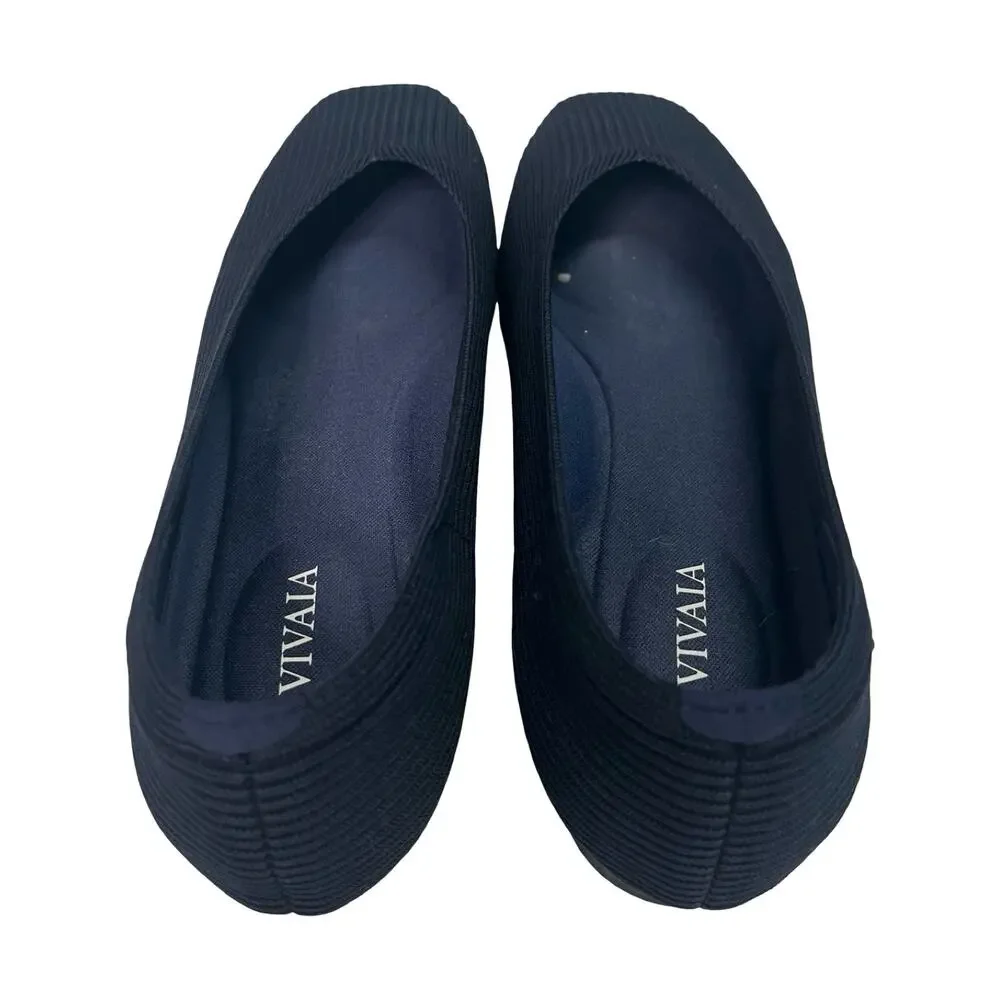 VIVAIA Womens EU 38.5 Blue Knit Ballet Flats Slip On Comfort Lightweight Casual